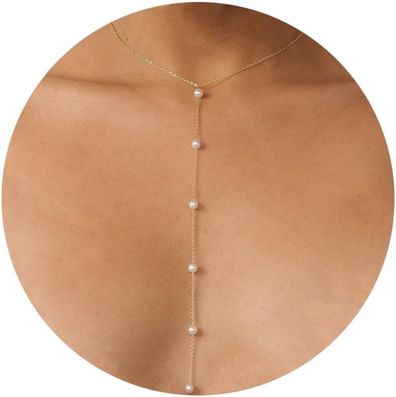 PRTGL Store Pearl Necklace: 14K Gold-Plated/White Gold-plated Pearl Necklace for Women 16.5” + 2” - Image 1